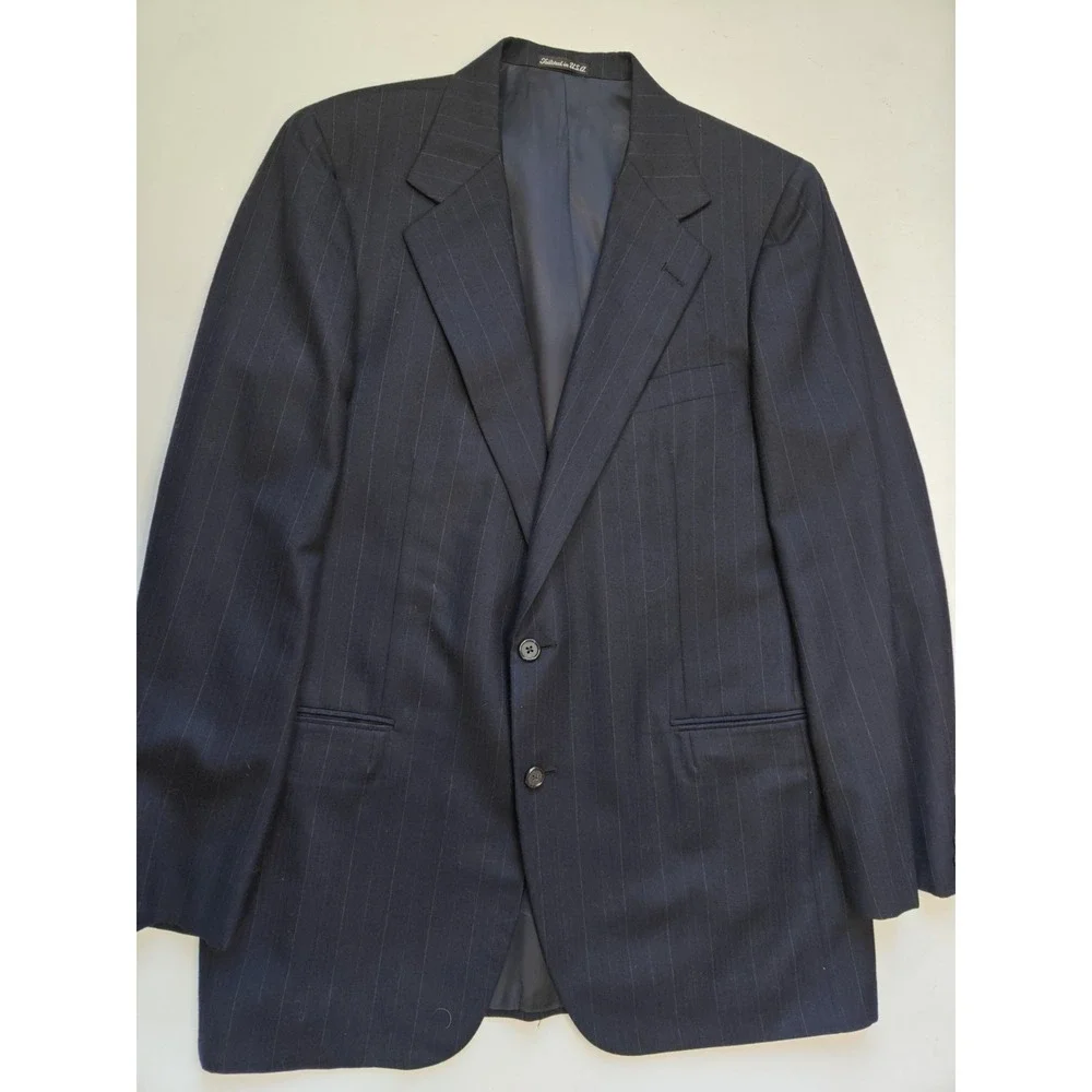 Vintage Brittany Mens Wool Sports Coat 41L Blue Stripe USA 2 Button Blazer H502